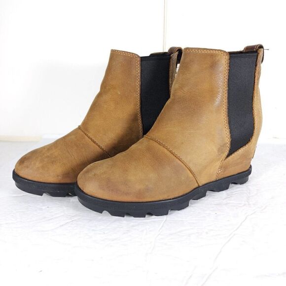 Sorel Women's Joan of Arctic II US7,5 Tan Leather Waterproof Wedge Chelsea Boot - Picture 1 of 13
